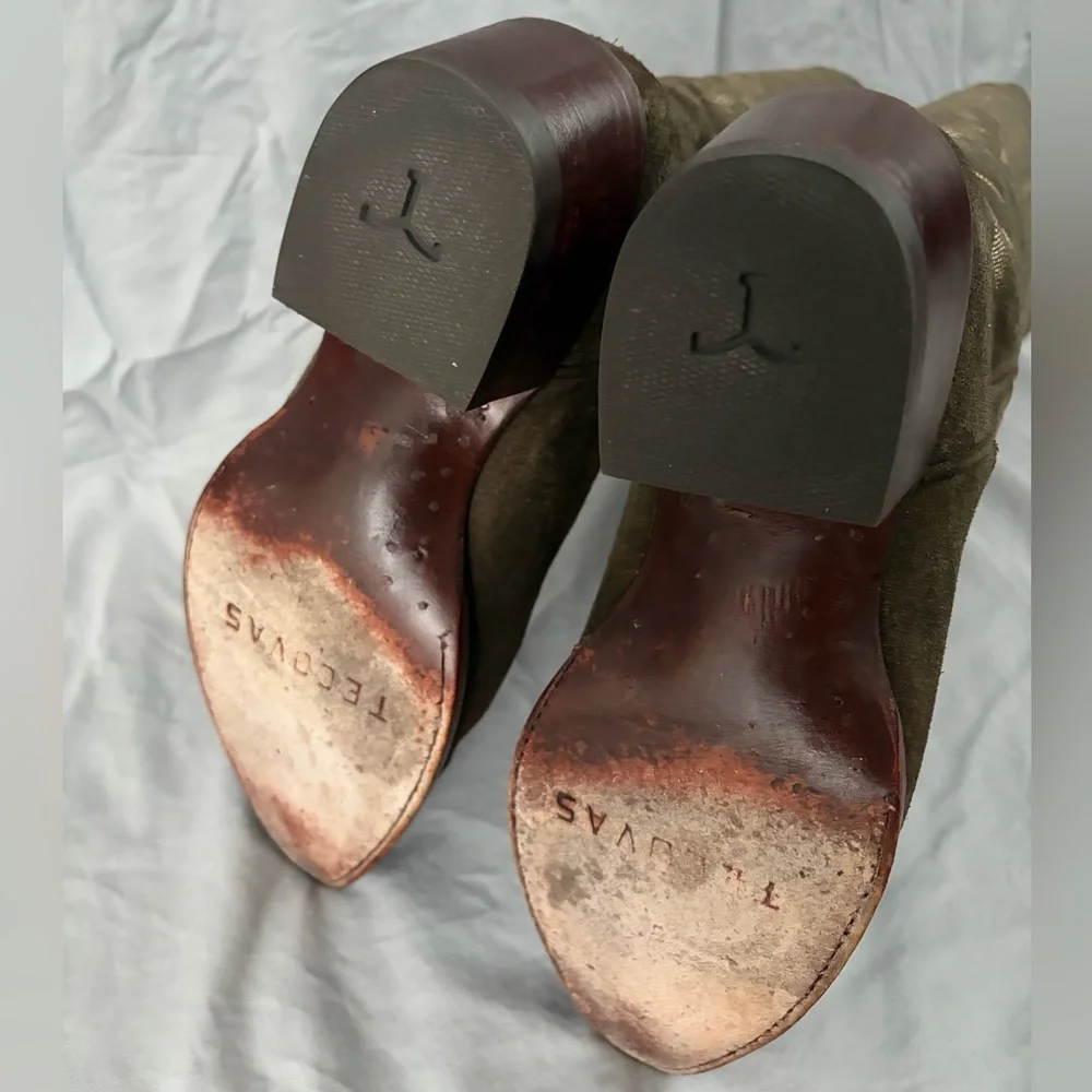 Tecovas Abby Olive Green Suede Cowgirl Boots - Picture 5 of 6